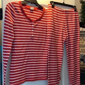 Red and White Stripped Waffle PJ Set